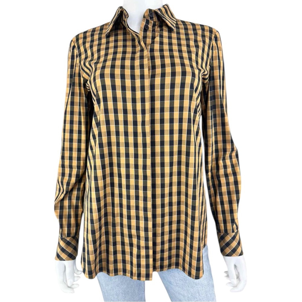 LAFAYETTE 148 NEW YORK Brown Check Button-down Size S A0011